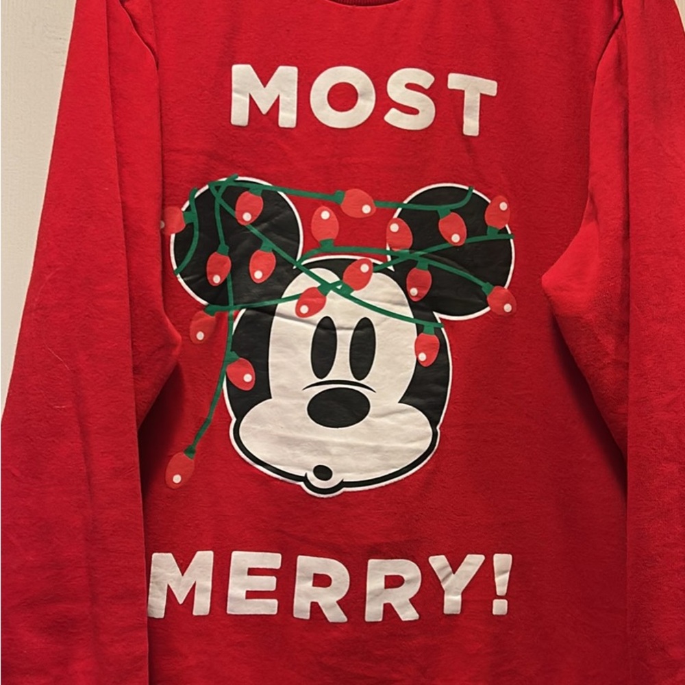 New: Disney Red 'Most Merry' Mickey Mouse Long Sleeve Sweatshirt